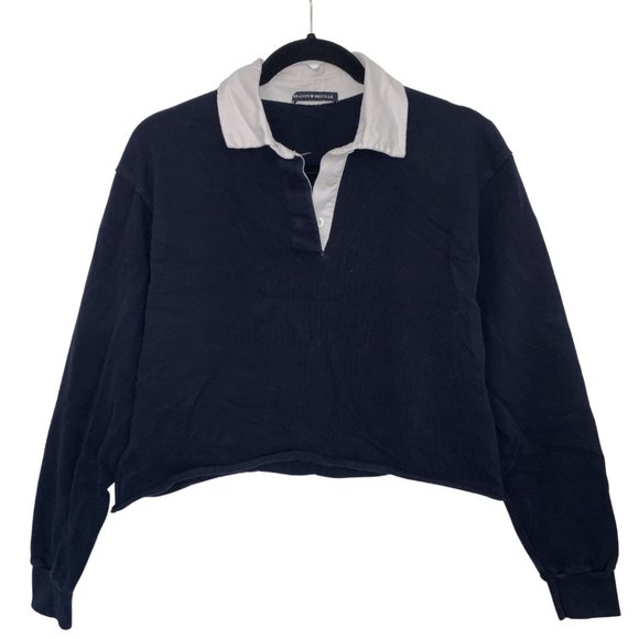 Brandy Melville Navy Blue crop Collared Crop Top - Picture 1 of 4